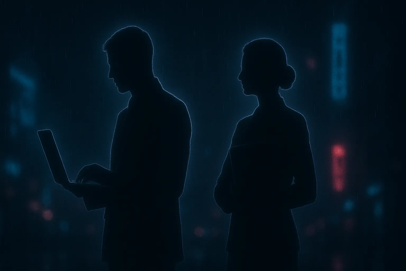 Business silhouettes with neon outline